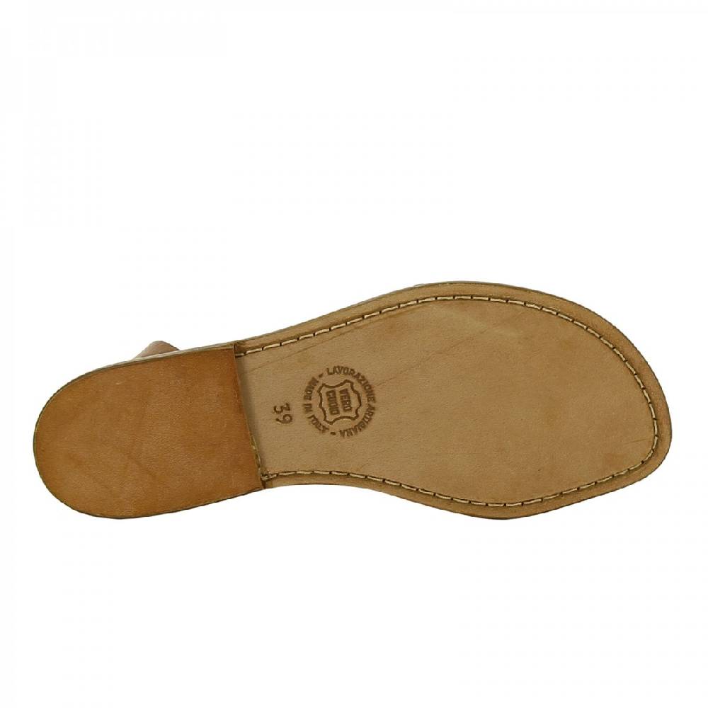Lartigiano Del Cuoio Sandali schiava bassi fatte a mano in pelle color cuoio In Linea