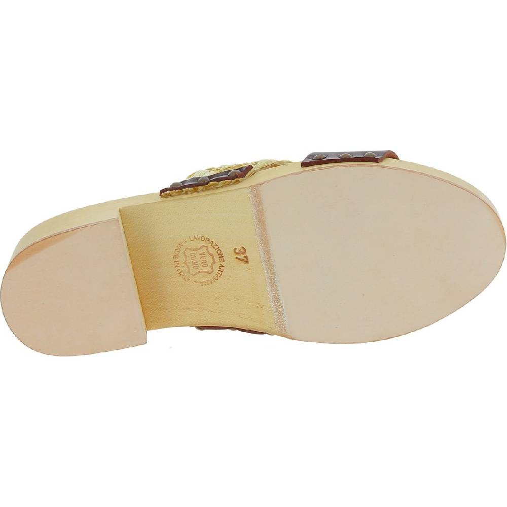 Lartigiano Del Cuoio Sabot in legno da donna artigianali con fascia in rafia e pelle testa di moro Qualità
