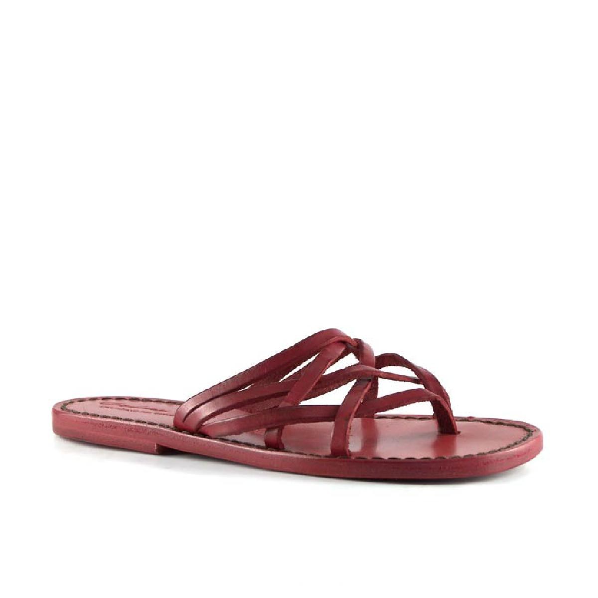 Lartigiano Del Cuoio Infradito donna fatti a mano in pelle intrecciata rosso con suola in cuoio