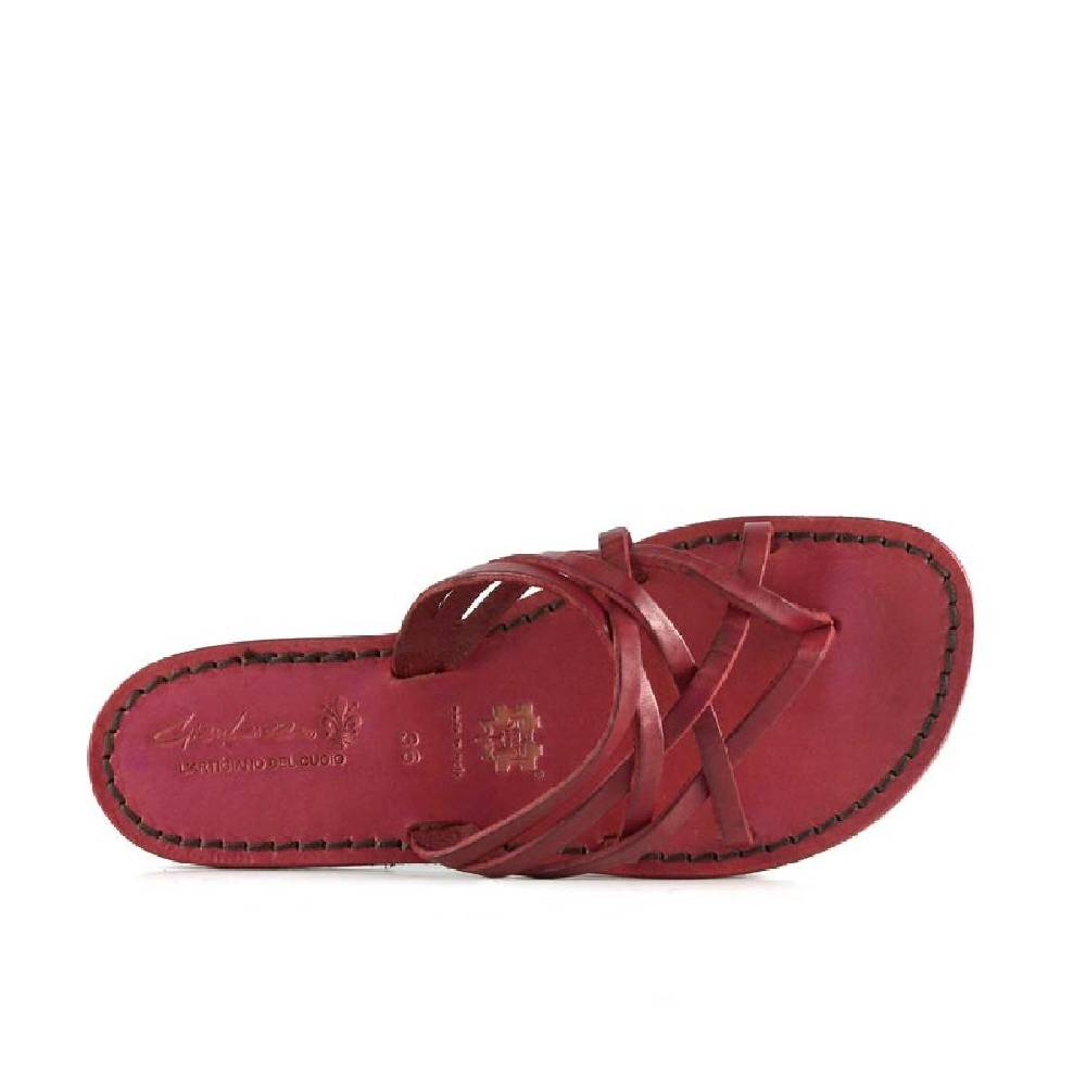 Lartigiano Del Cuoio Infradito donna fatti a mano in pelle intrecciata rosso con suola in cuoio Spedizione Gratuita