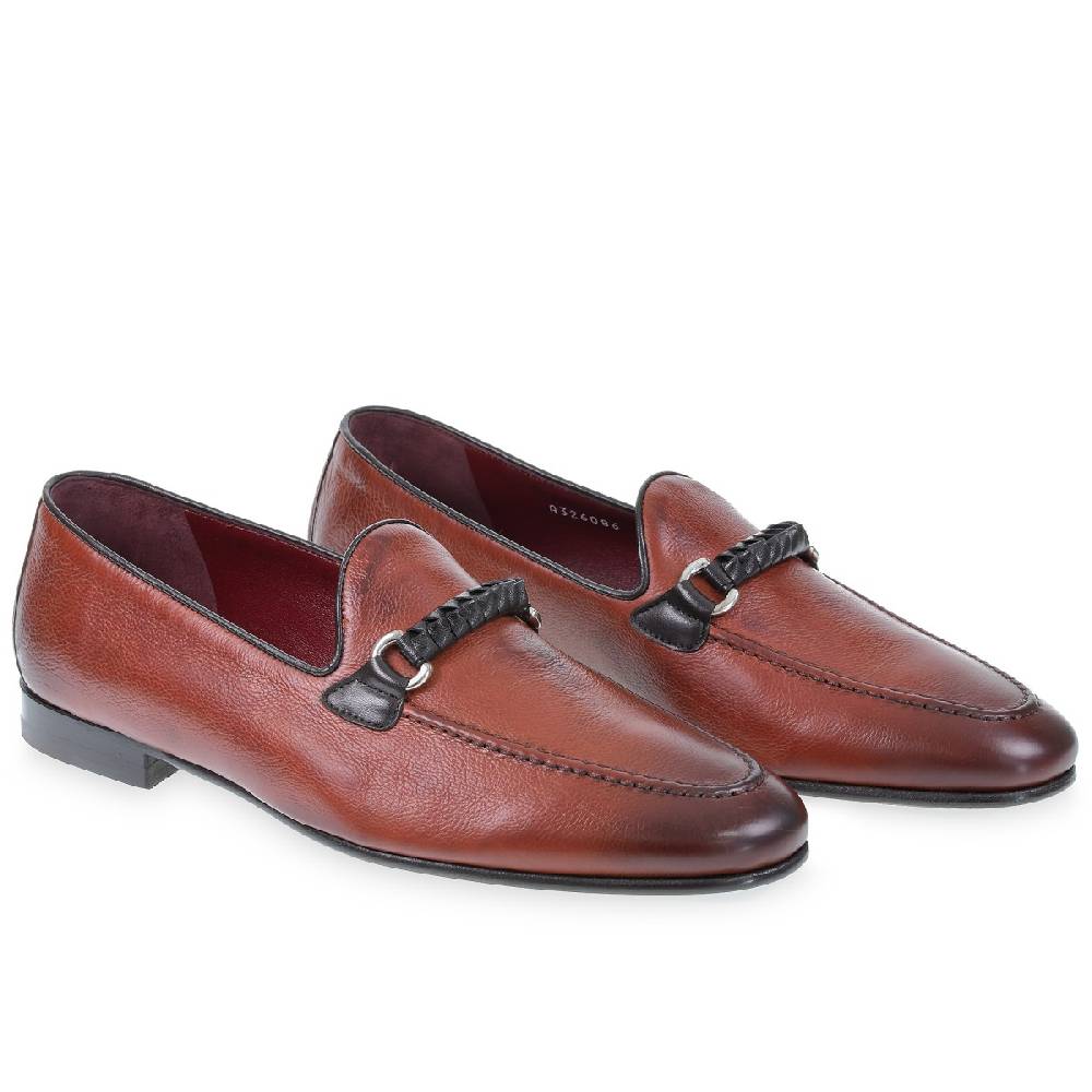 Lartigiano Del Cuoio Mocassino da uomo in pelle color mattone con passante intrecciato Presa