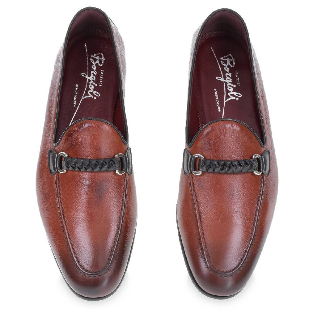 Lartigiano Del Cuoio Mocassino da uomo in pelle color mattone con passante intrecciato Presa