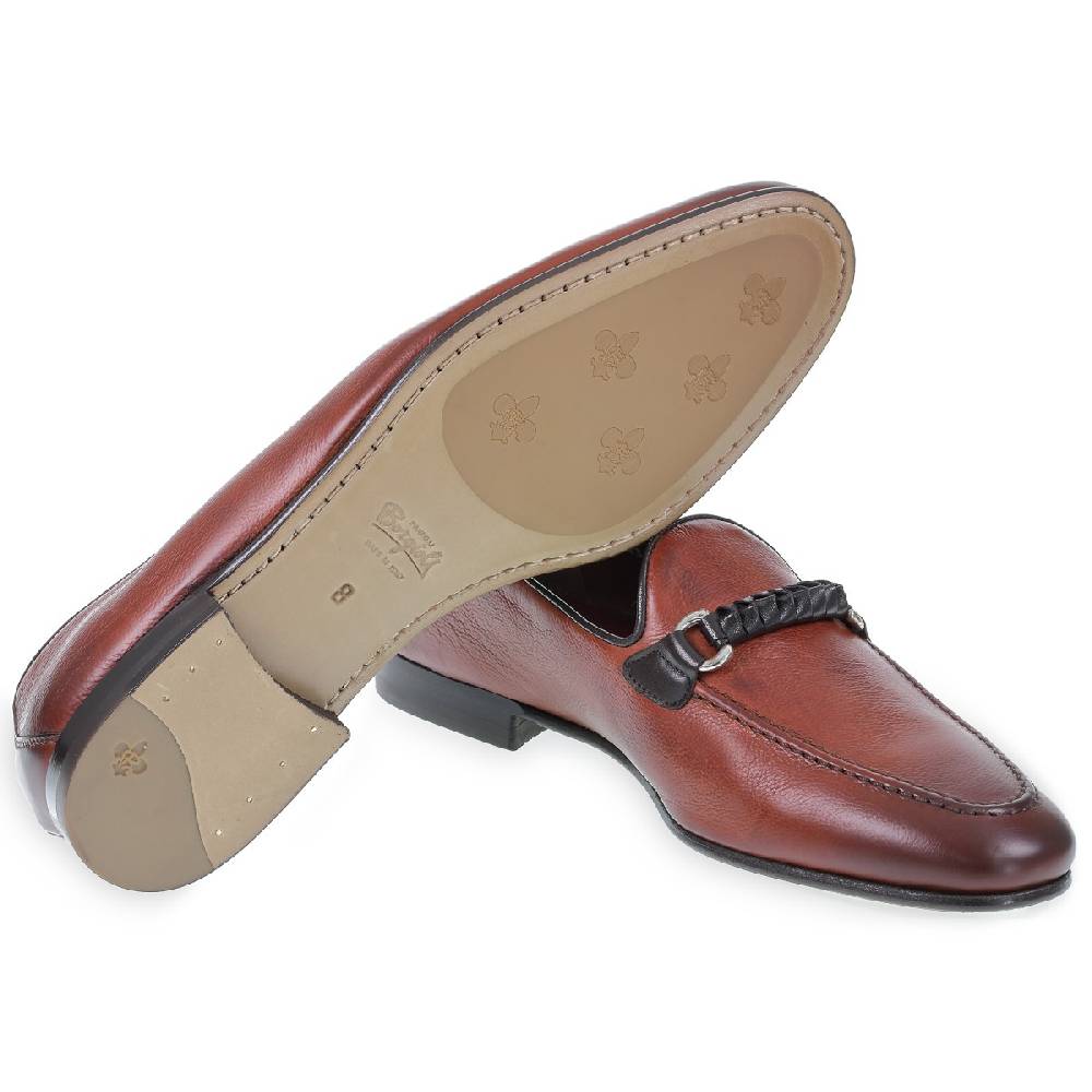 Lartigiano Del Cuoio Mocassino da uomo in pelle color mattone con passante intrecciato Presa