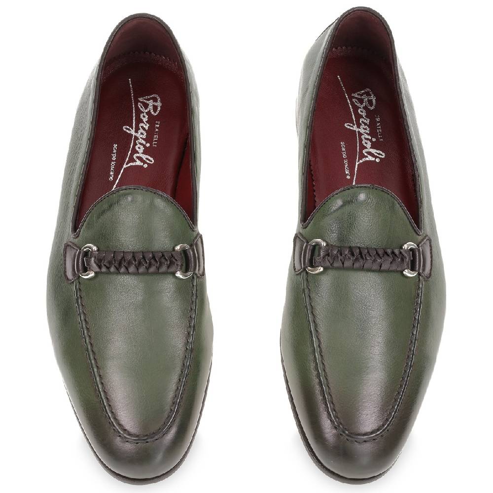 Lartigiano Del Cuoio Mocassino da uomo in pelle verde con passante intrecciato Sconto
