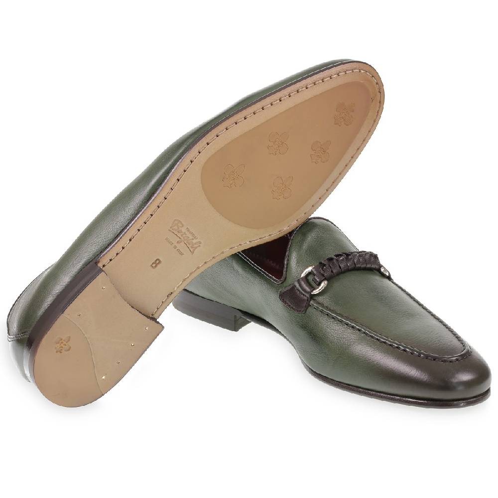 Lartigiano Del Cuoio Mocassino da uomo in pelle verde con passante intrecciato Sconto