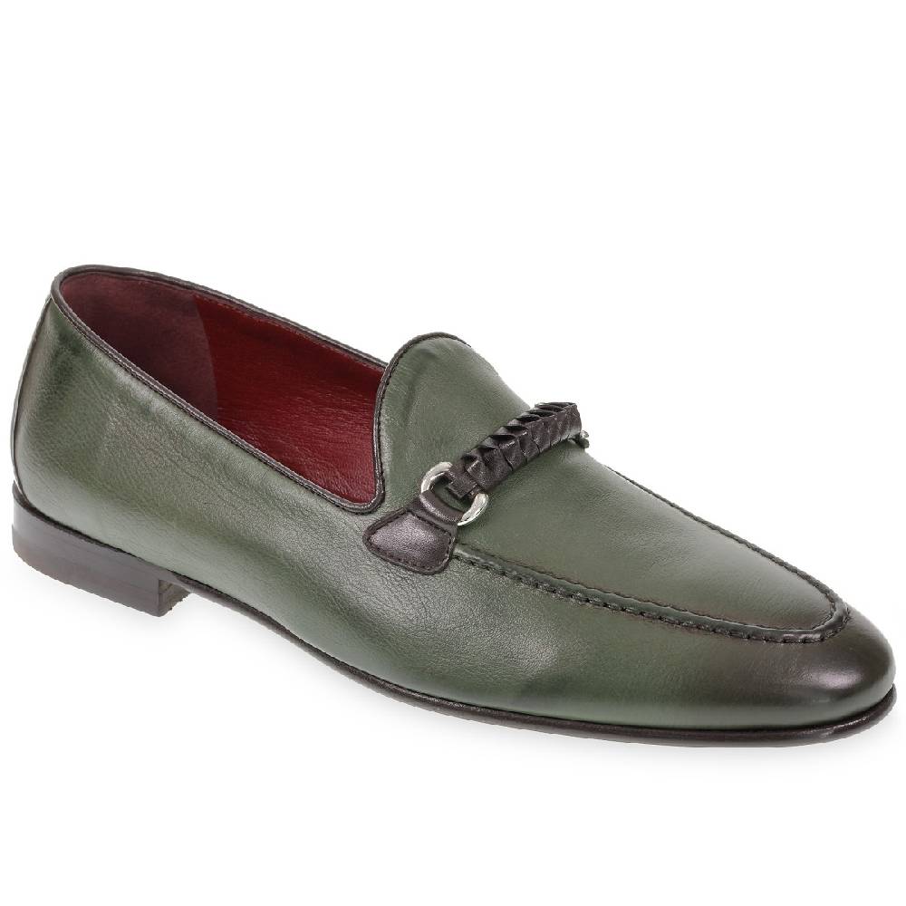 Lartigiano Del Cuoio Mocassino da uomo in pelle verde con passante intrecciato Sconto