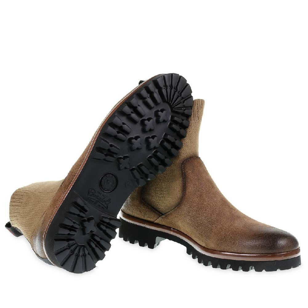 Lartigiano Del Cuoio Chelsea in camoscio marrone ingrassato e cashmere - Fratelli Borgioli Offerta