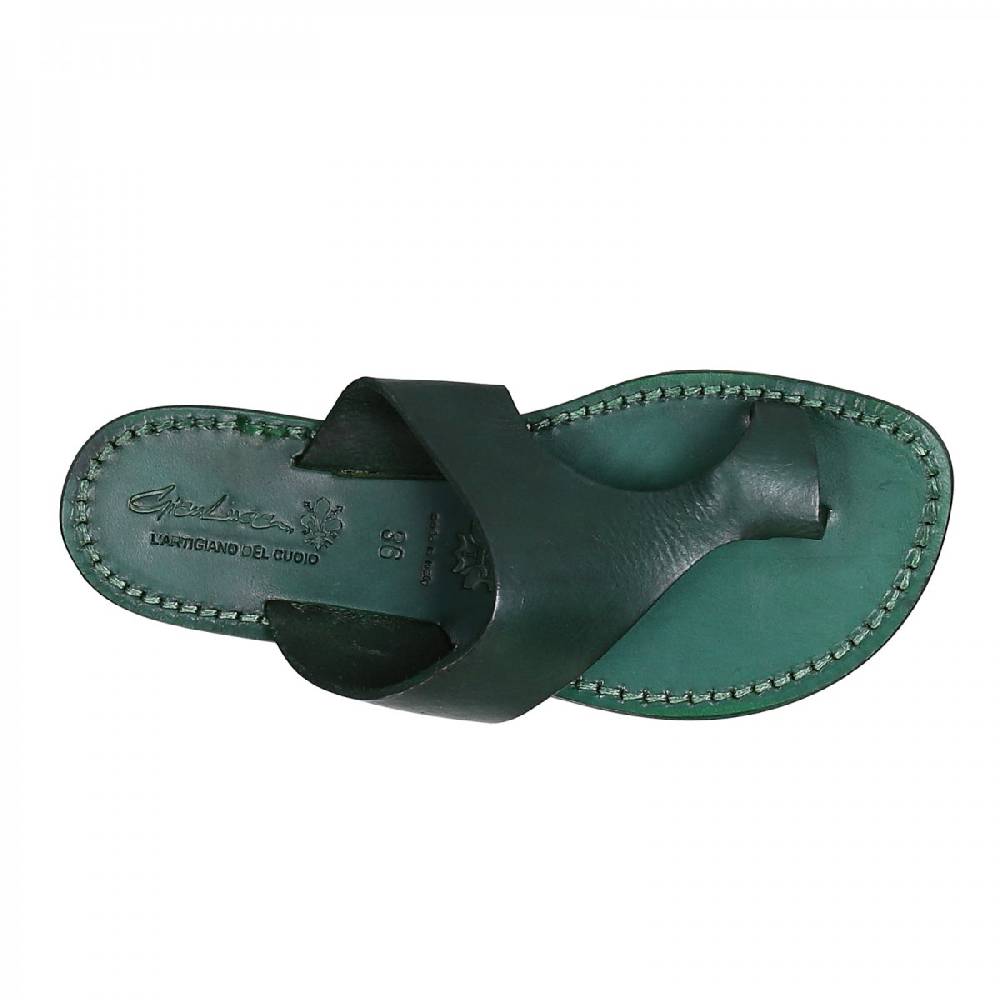 Lartigiano Del Cuoio Ciabatte infradito donna in pelle verde artigianali Outlet