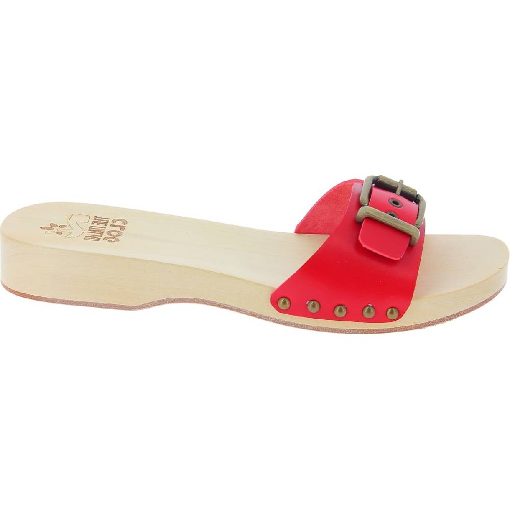 Lartigiano Del Cuoio Zoccoli di legno artigianali da uomo con fascia regolabile in pelle rossa Vendite Flash