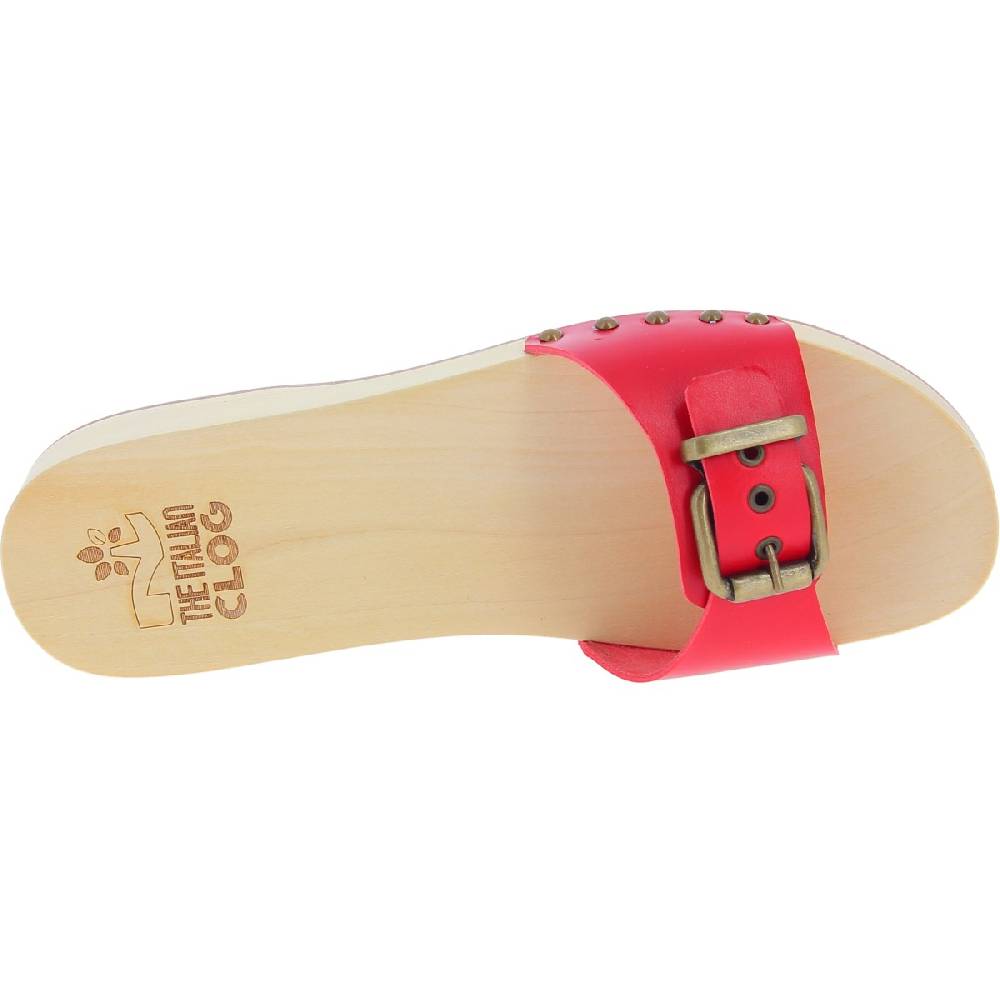Lartigiano Del Cuoio Zoccoli di legno artigianali da uomo con fascia regolabile in pelle rossa Vendite Flash