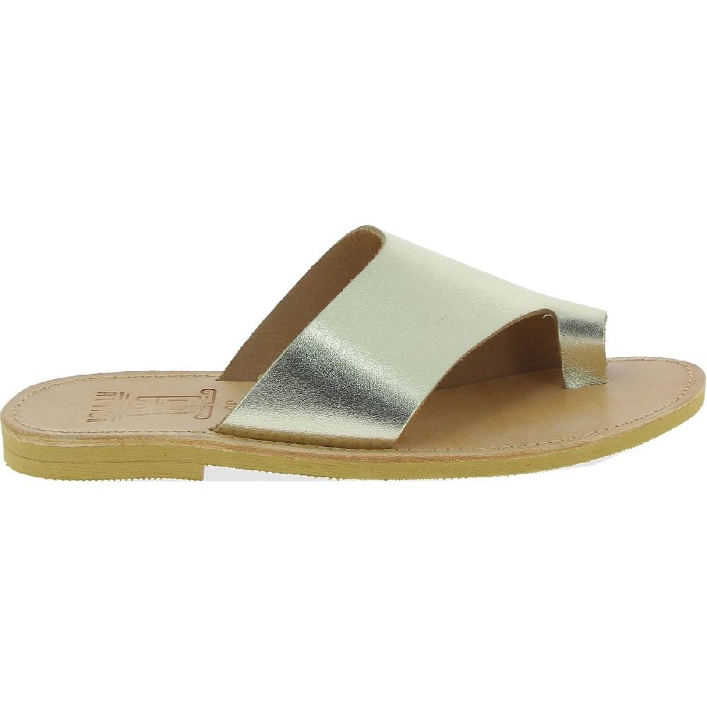 Lartigiano Del Cuoio Sandali infradito slip-on da donna fatti a mano in pelle di vitello laminata oro Presa