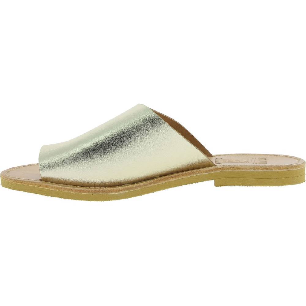 Lartigiano Del Cuoio Sandali infradito slip-on da donna fatti a mano in pelle di vitello laminata oro Presa