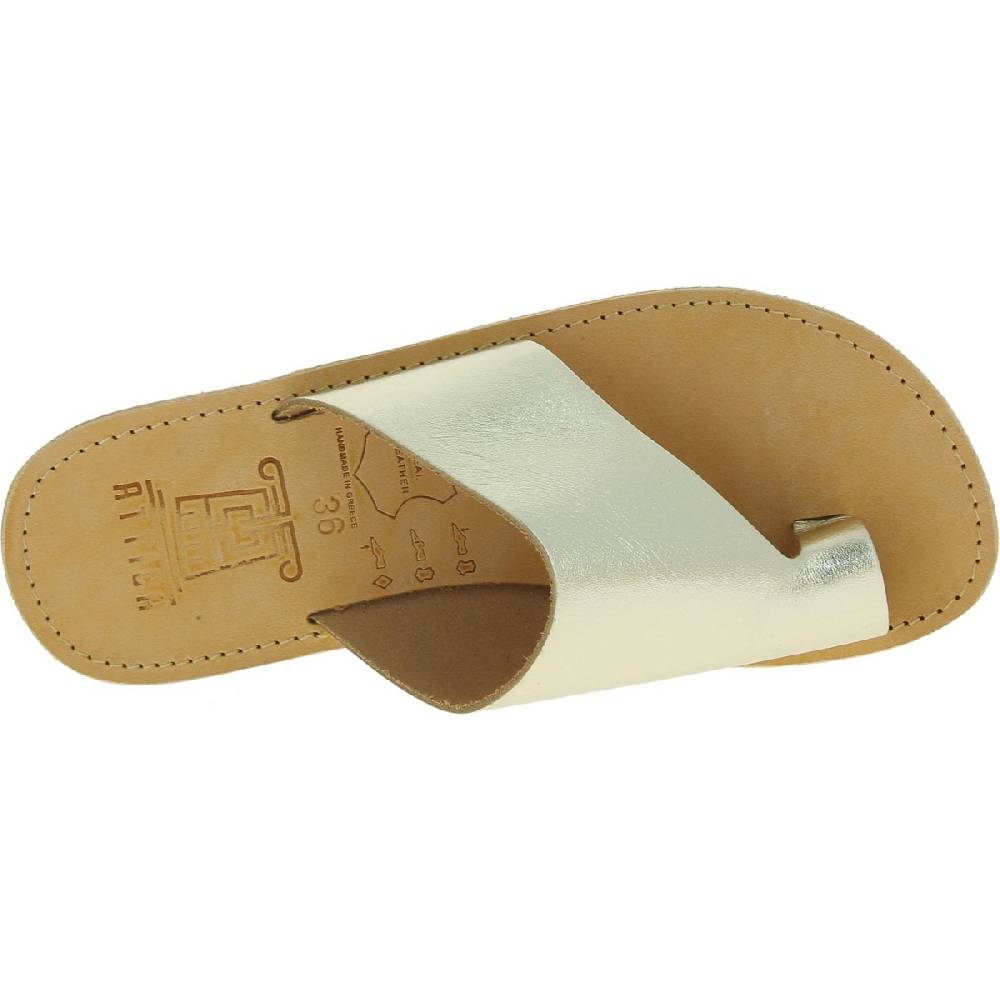 Lartigiano Del Cuoio Sandali infradito slip-on da donna fatti a mano in pelle di vitello laminata oro Presa
