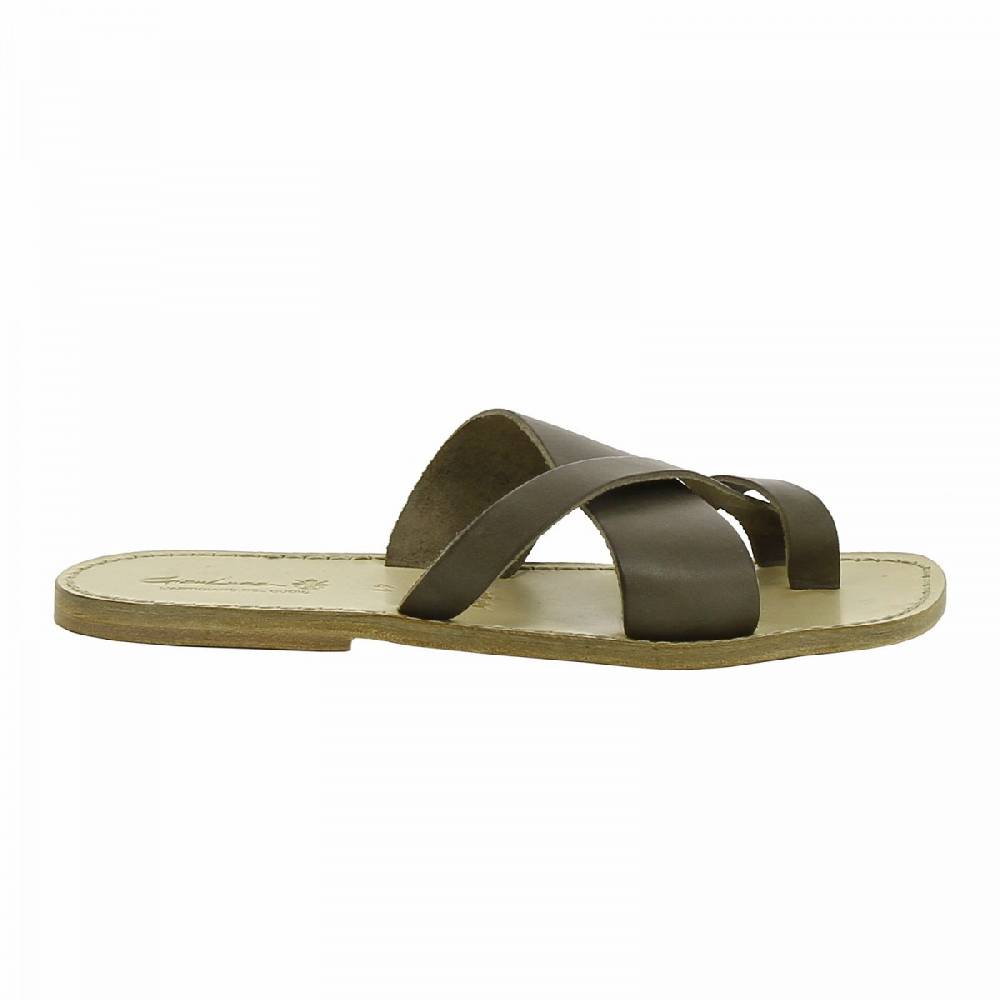Lartigiano Del Cuoio Ciabatte infradito uomo in pelle color fango artigianali Outlet