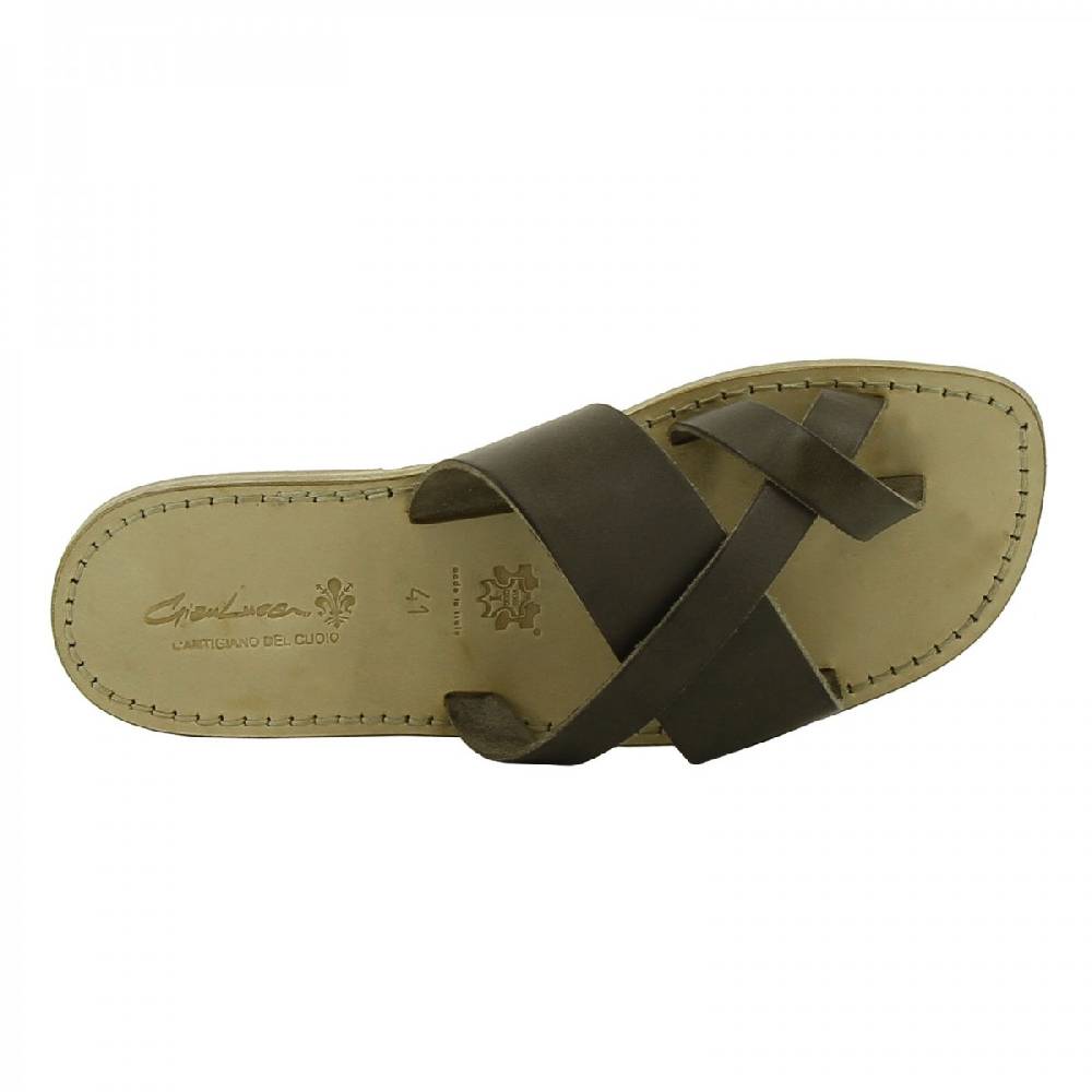 Lartigiano Del Cuoio Ciabatte infradito uomo in pelle color fango artigianali Outlet