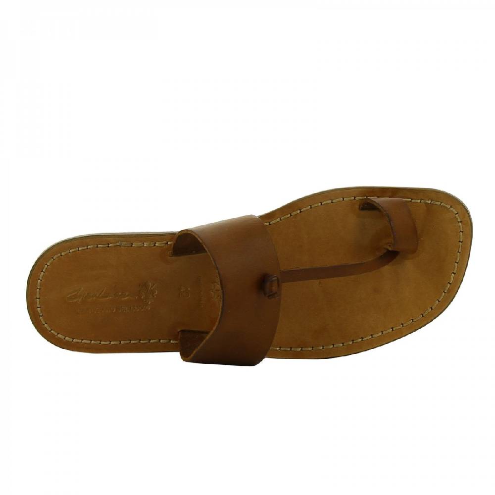 Lartigiano Del Cuoio Ciabatte infradito da uomo in pelle color cuoio fatte a mano Saldi Di Fabbrica