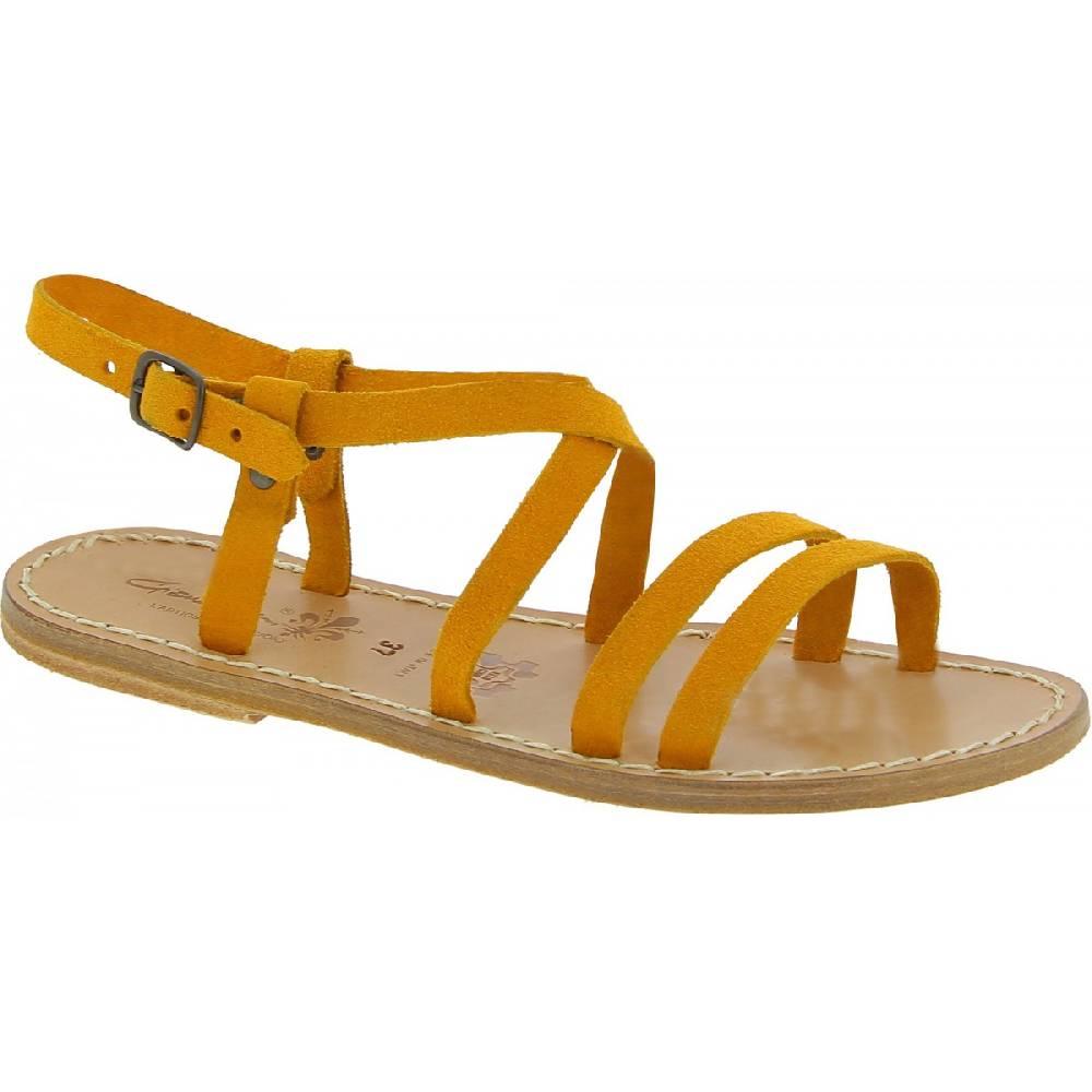 Lartigiano Del Cuoio Sandali donna in pelle nabuk color ocra fatti a mano