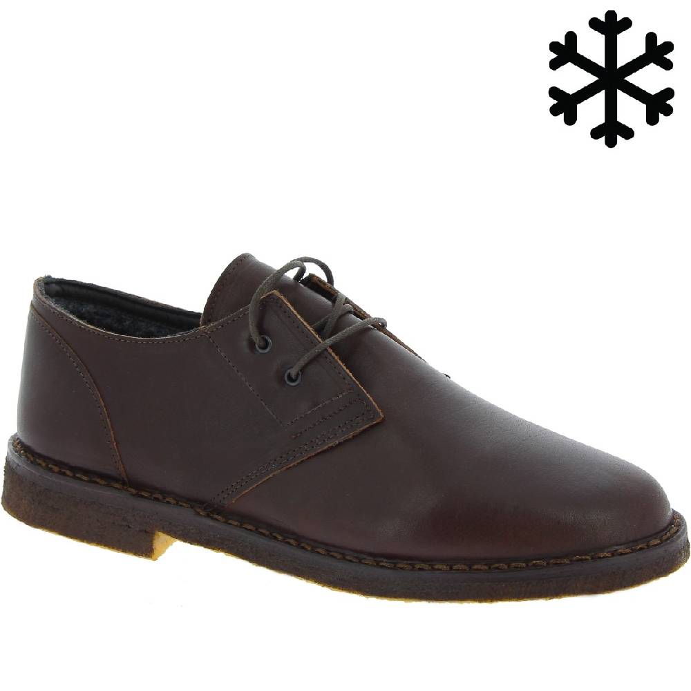 Lartigiano Del Cuoio Scarpe basse da uomo in pelle marrone scuro con fodera invernale