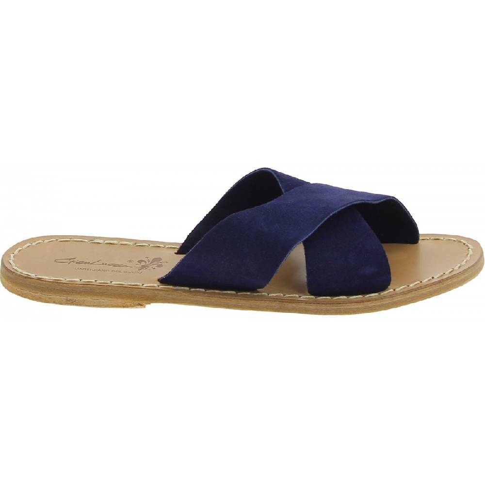 Lartigiano Del Cuoio Ciabatte donna in pelle nabuk blu fatte a mano Convenienza