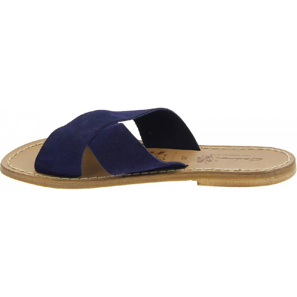 Lartigiano Del Cuoio Ciabatte donna in pelle nabuk blu fatte a mano Convenienza