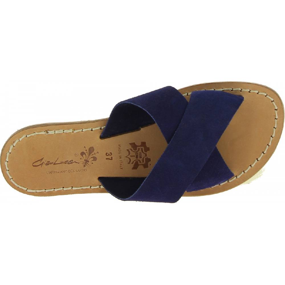 Lartigiano Del Cuoio Ciabatte donna in pelle nabuk blu fatte a mano Convenienza