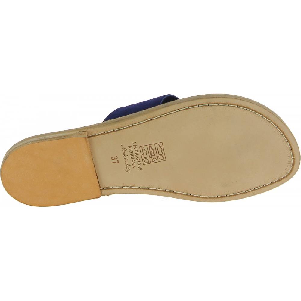 Lartigiano Del Cuoio Ciabatte donna in pelle nabuk blu fatte a mano Convenienza