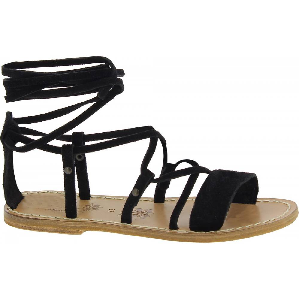 Lartigiano Del Cuoio Sandali gladiatore donna in pelle nabuk nero fatti a mano Novità