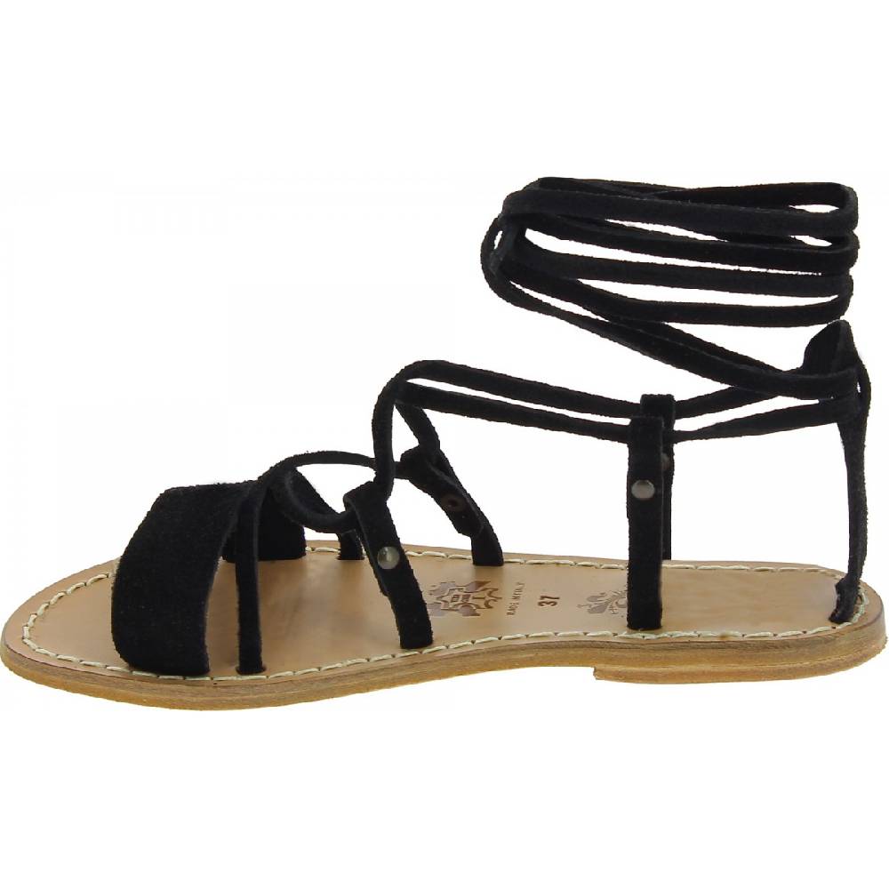 Lartigiano Del Cuoio Sandali gladiatore donna in pelle nabuk nero fatti a mano Novità
