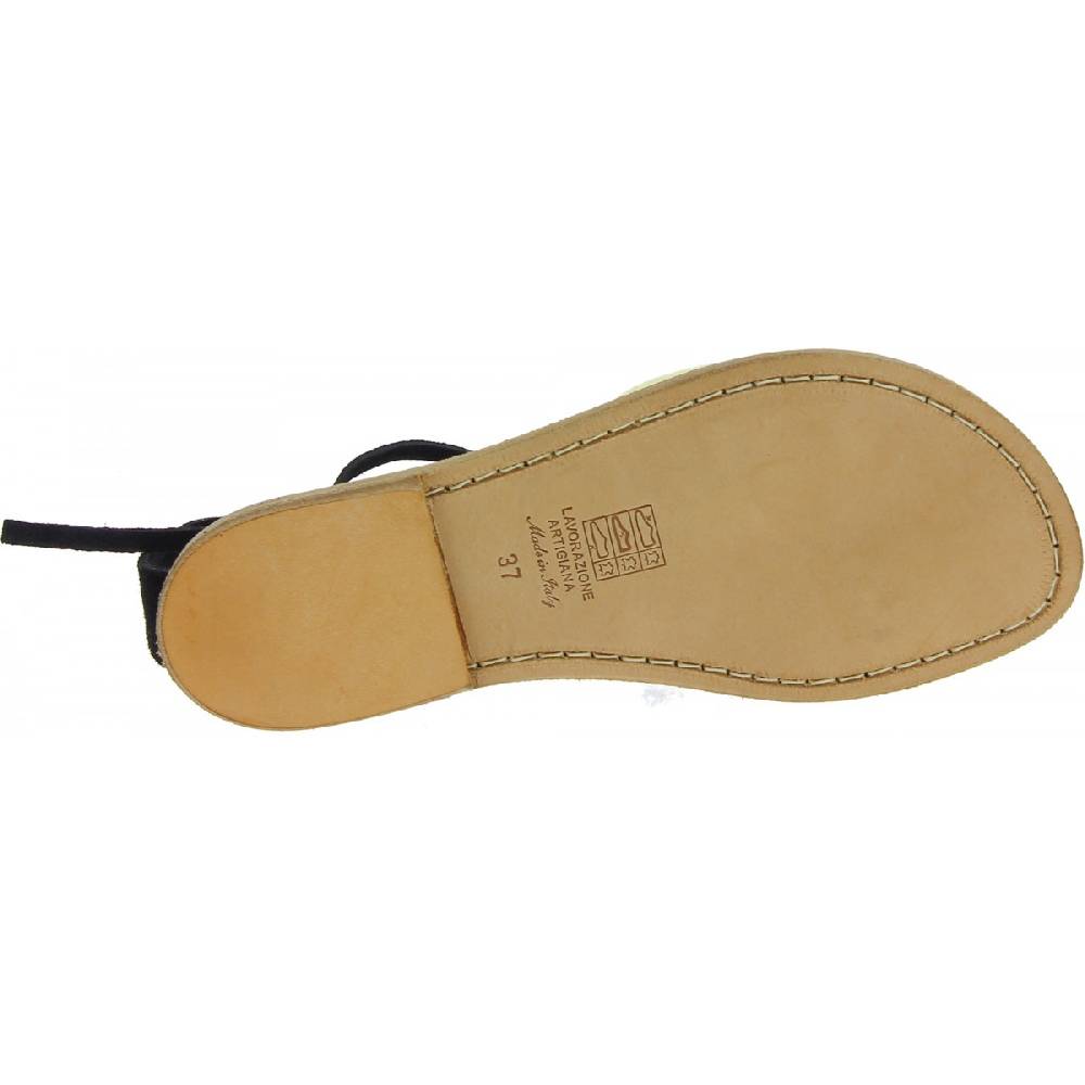 Lartigiano Del Cuoio Sandali gladiatore donna in pelle nabuk nero fatti a mano Novità