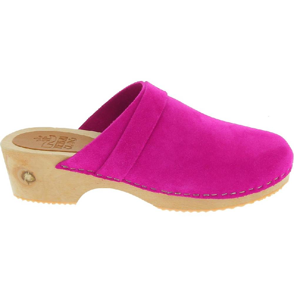 Lartigiano Del Cuoio Zoccoli in legno con tomaia chiusa in pelle scamosciata rosa Sconto