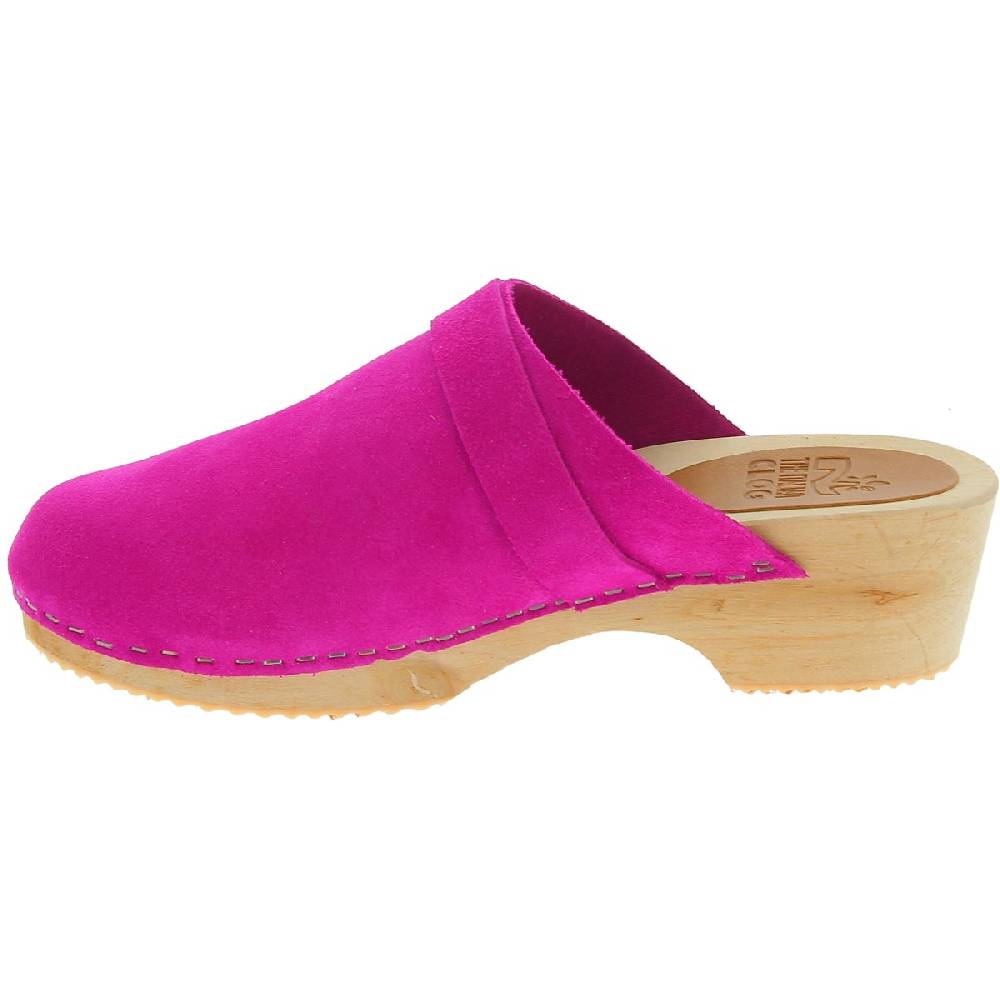 Lartigiano Del Cuoio Zoccoli in legno con tomaia chiusa in pelle scamosciata rosa Sconto