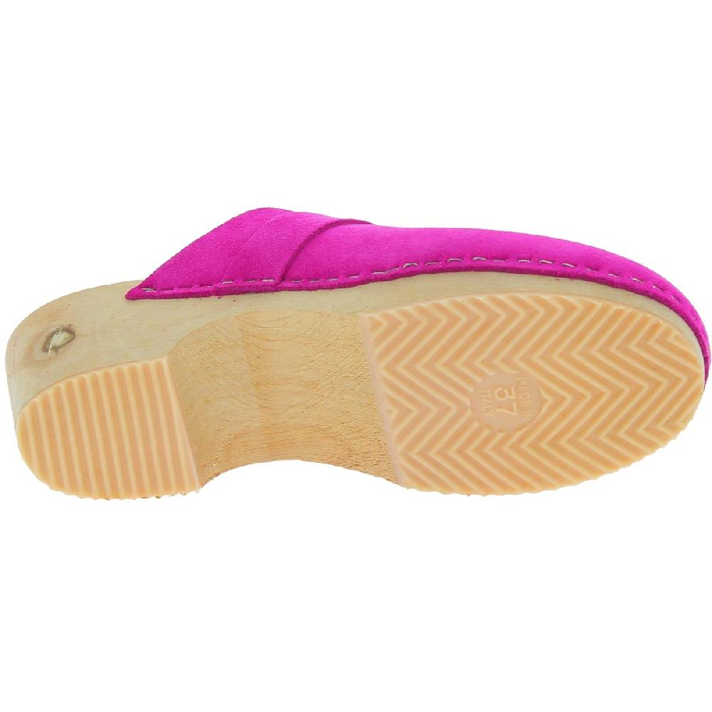 Lartigiano Del Cuoio Zoccoli in legno con tomaia chiusa in pelle scamosciata rosa Sconto