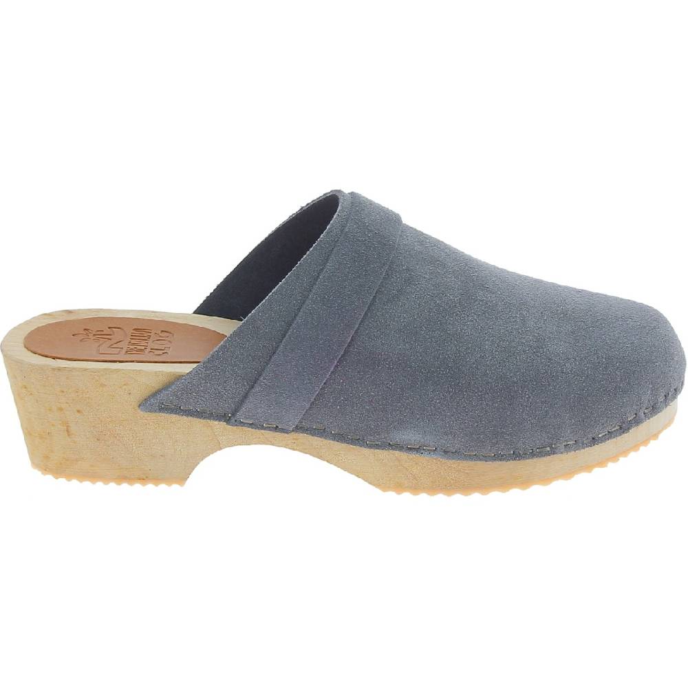 Lartigiano Del Cuoio Zoccoli in legno da donna con tomaia chiusa in pelle scamosciata grigia Offerta