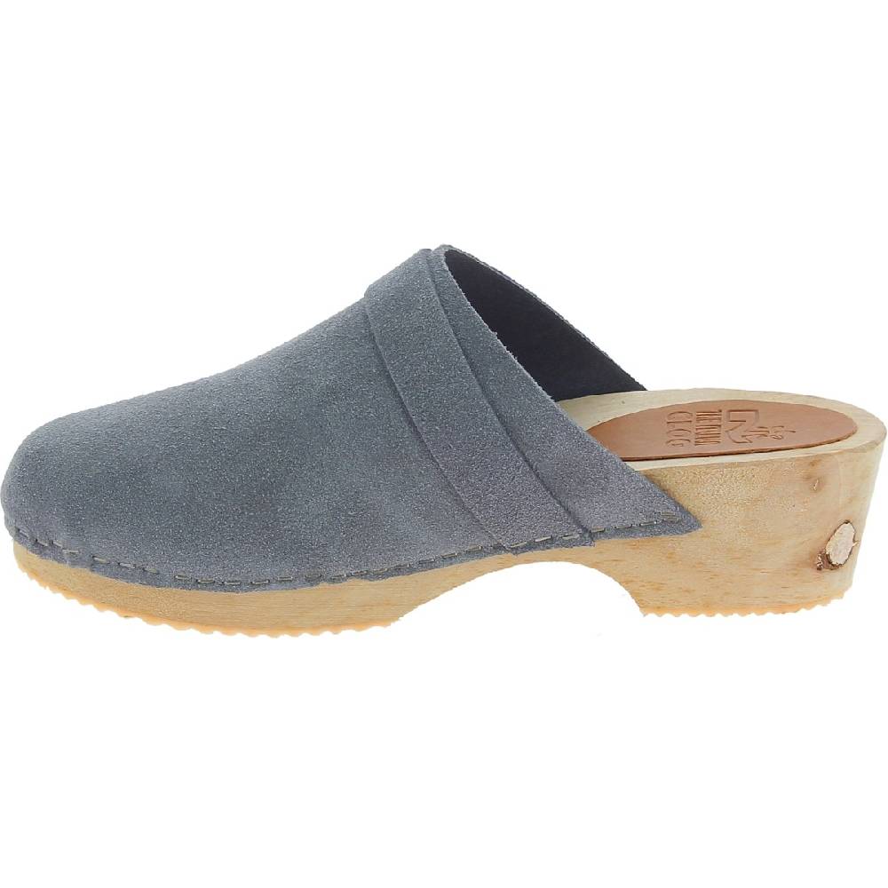 Lartigiano Del Cuoio Zoccoli in legno da donna con tomaia chiusa in pelle scamosciata grigia Offerta