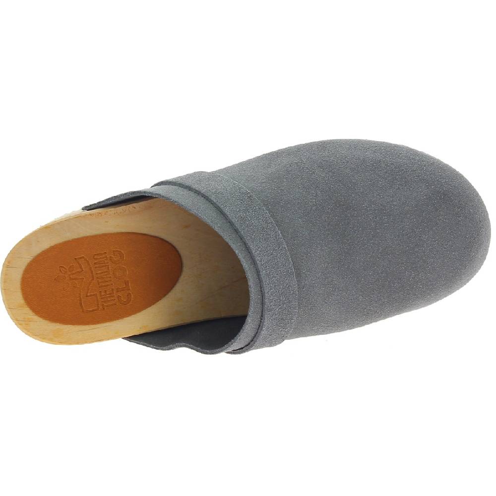 Lartigiano Del Cuoio Zoccoli in legno da donna con tomaia chiusa in pelle scamosciata grigia Offerta