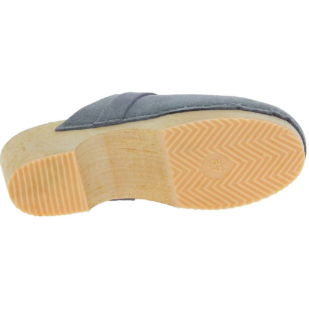 Lartigiano Del Cuoio Zoccoli in legno da donna con tomaia chiusa in pelle scamosciata grigia Offerta