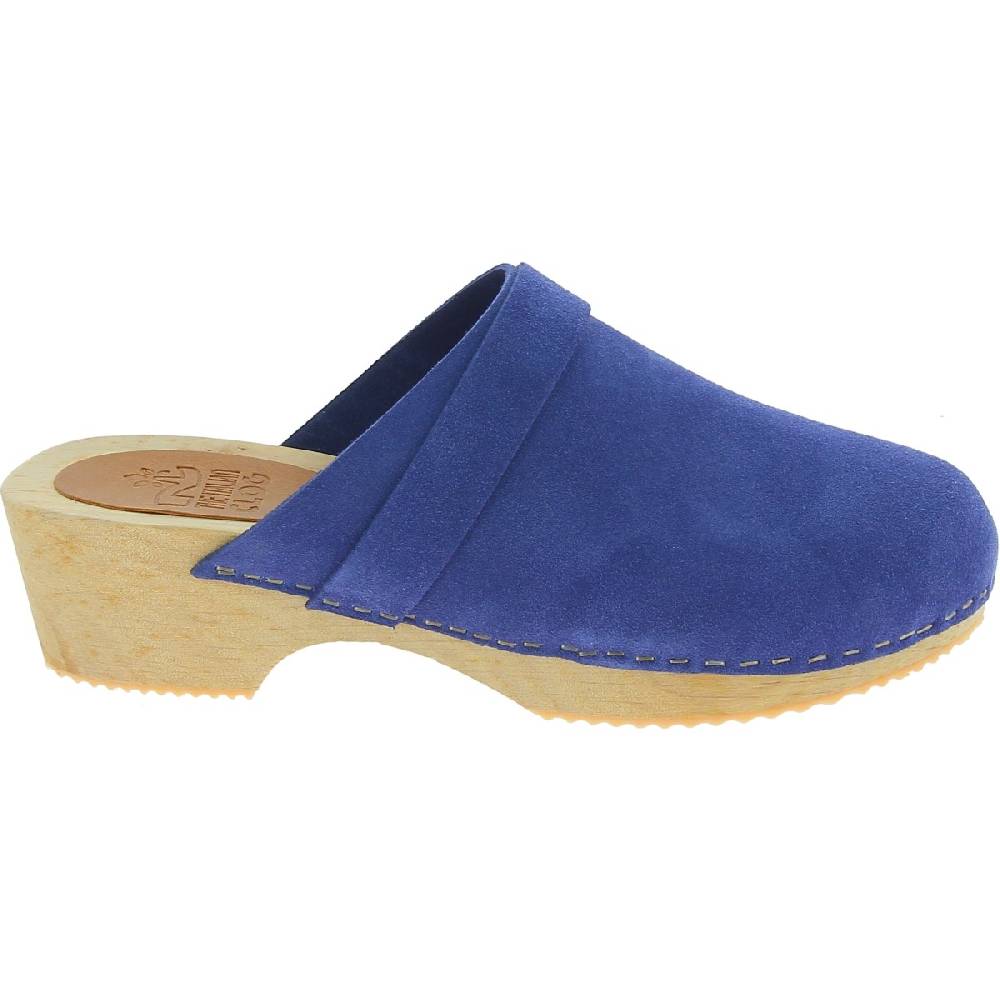 Lartigiano Del Cuoio Zoccoli in legno da donna con tomaia chiusa in pelle scamosciata blu Online