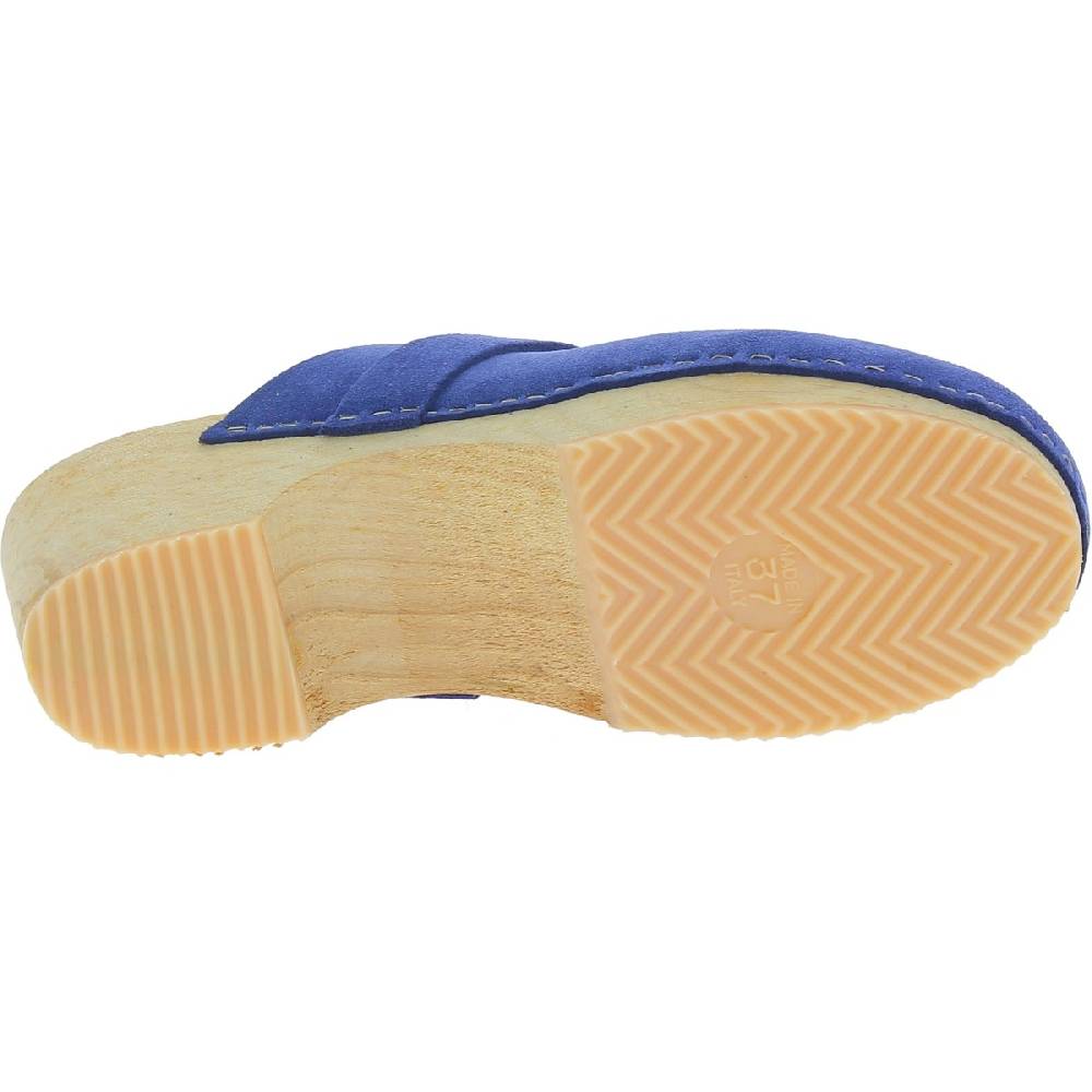 Lartigiano Del Cuoio Zoccoli in legno da donna con tomaia chiusa in pelle scamosciata blu Online