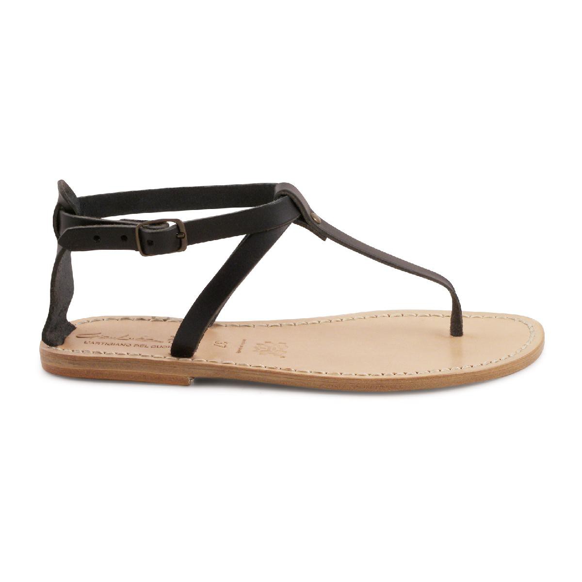 Lartigiano Del Cuoio Sandalo infradito in pelle nero artigianali da donna In Vendita