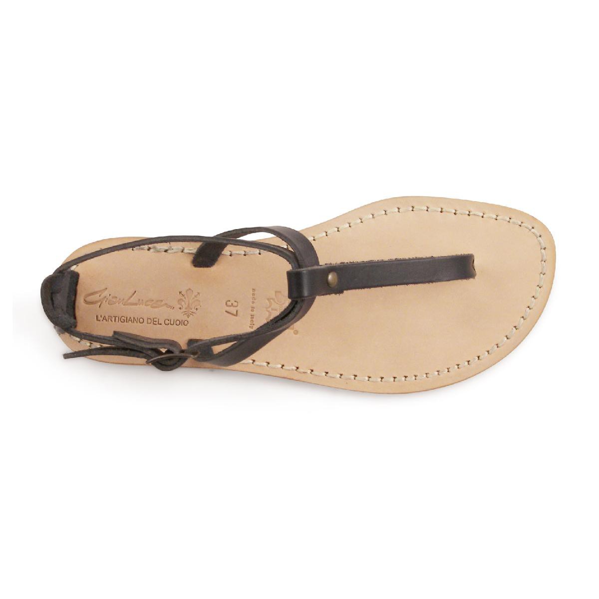 Lartigiano Del Cuoio Sandalo infradito in pelle nero artigianali da donna In Vendita