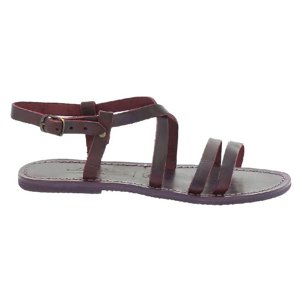 Lartigiano Del Cuoio Sandali donna in cuoio color prugna artigianali Vendita Calda