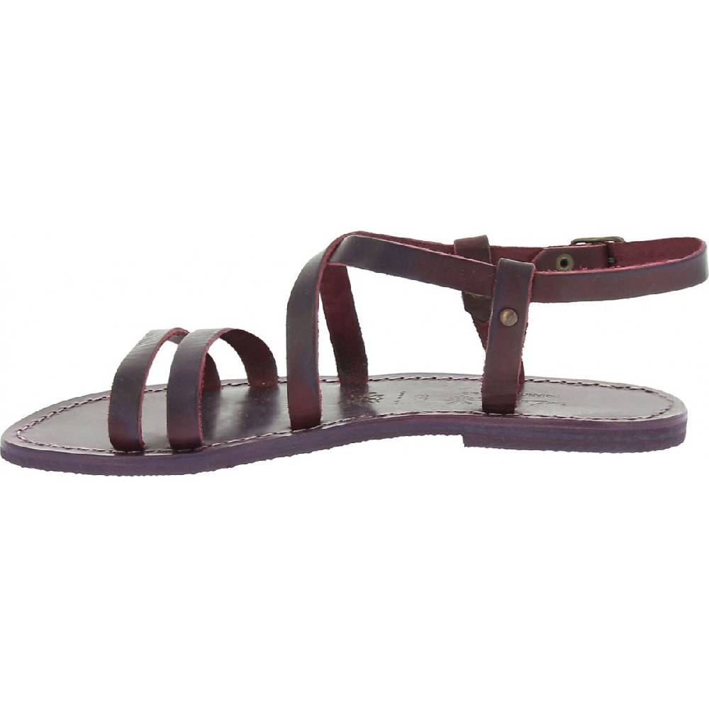 Lartigiano Del Cuoio Sandali donna in cuoio color prugna artigianali Vendita Calda