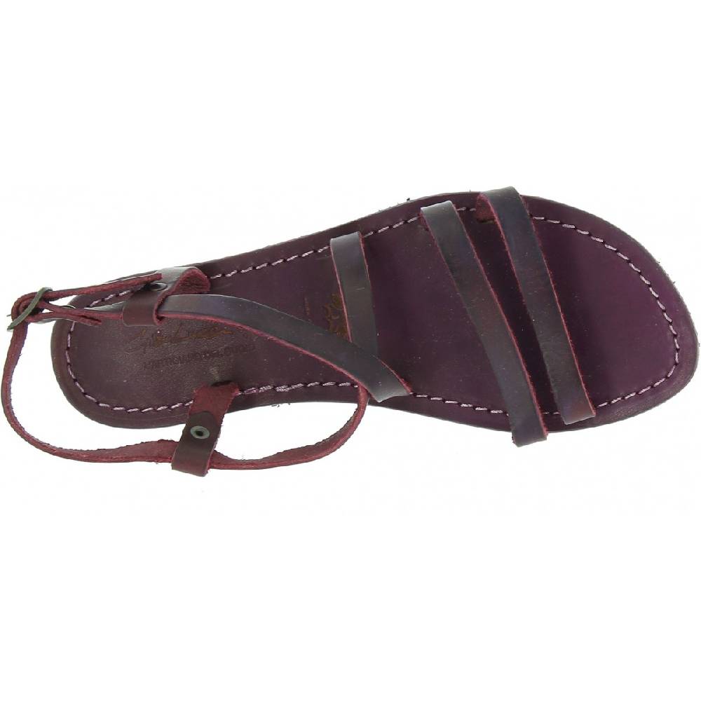 Lartigiano Del Cuoio Sandali donna in cuoio color prugna artigianali Vendita Calda