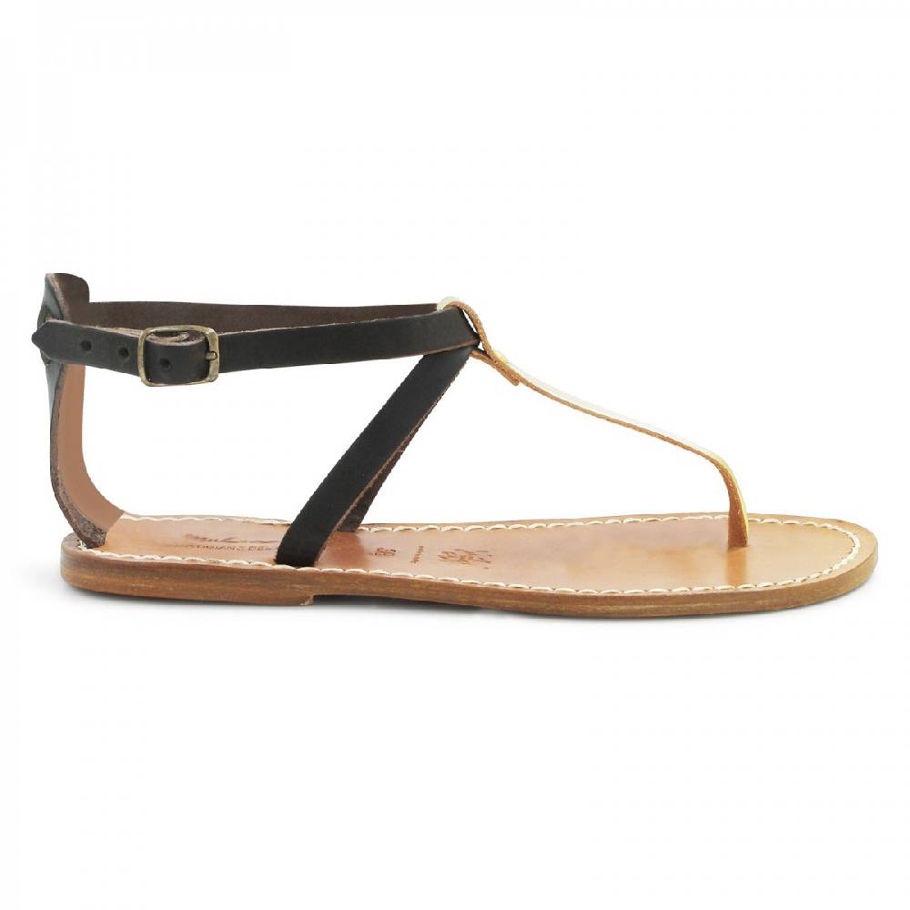 Lartigiano Del Cuoio Sandali infradito donna in pelle bicolore marrone e oro Vendite Flash