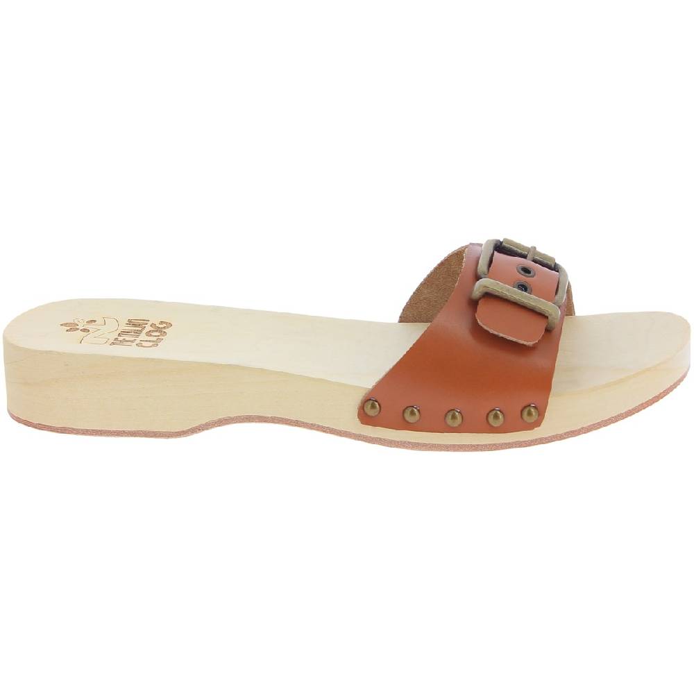 Lartigiano Del Cuoio Zoccoli in legno uomo con fascia regolabile in pelle color cuoio Nuova