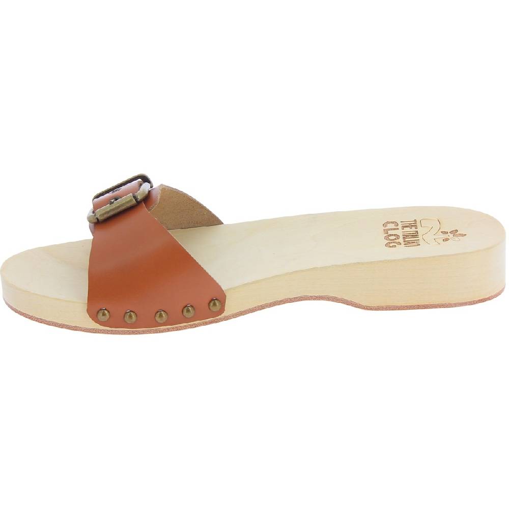 Lartigiano Del Cuoio Zoccoli in legno uomo con fascia regolabile in pelle color cuoio Nuova