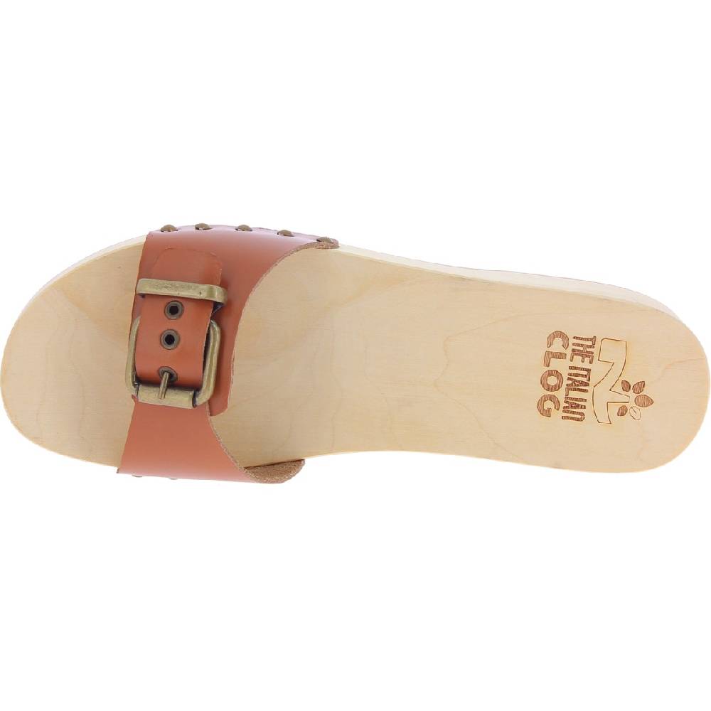 Lartigiano Del Cuoio Zoccoli in legno uomo con fascia regolabile in pelle color cuoio Nuova