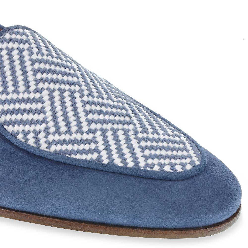 Lartigiano Del Cuoio Mocassino in camoscio azzurro e tessuto intrecciato fatto a mano 2025