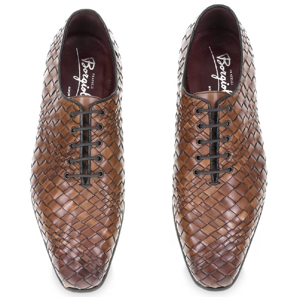 Lartigiano Del Cuoio Oxford in pelle marrone intrecciata e tinta a mano da Fratelli Borgioli Soddisfazione Garantita