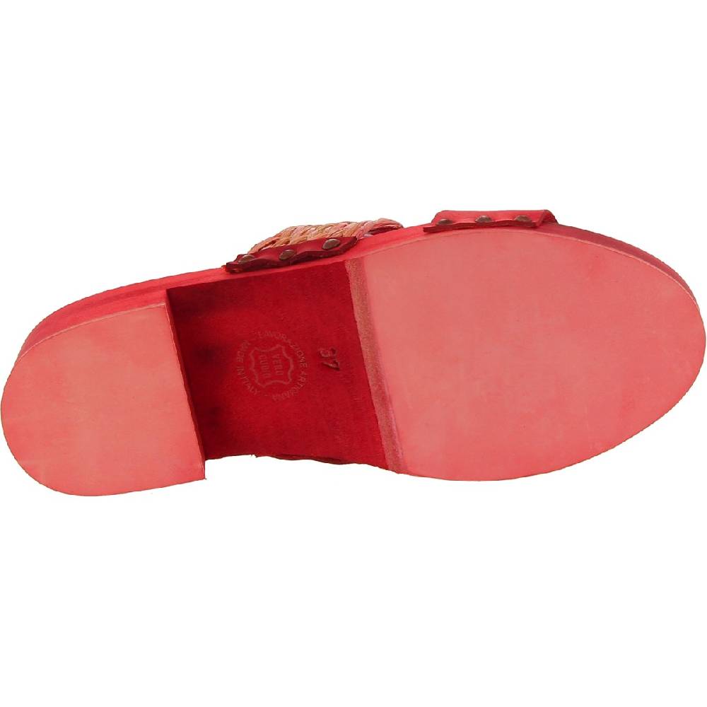 Lartigiano Del Cuoio Sabot da donna rosso in legno artigianali con fascia in rafia e pelle Promozione Limitata
